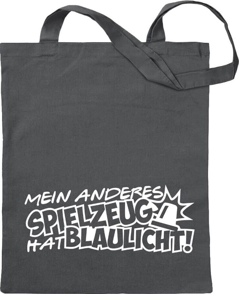 Kiwistar - Baumwolltasche - stahlgrau - Mein Spielzeug hat Blaulicht - Tragetasche Stoffbeutel Umhängetasche Langer Henkel