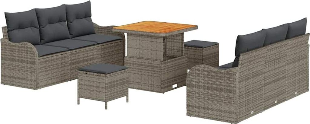 Gartensofa-set mit Kissen 9 pcs Grau Poly-Rattan