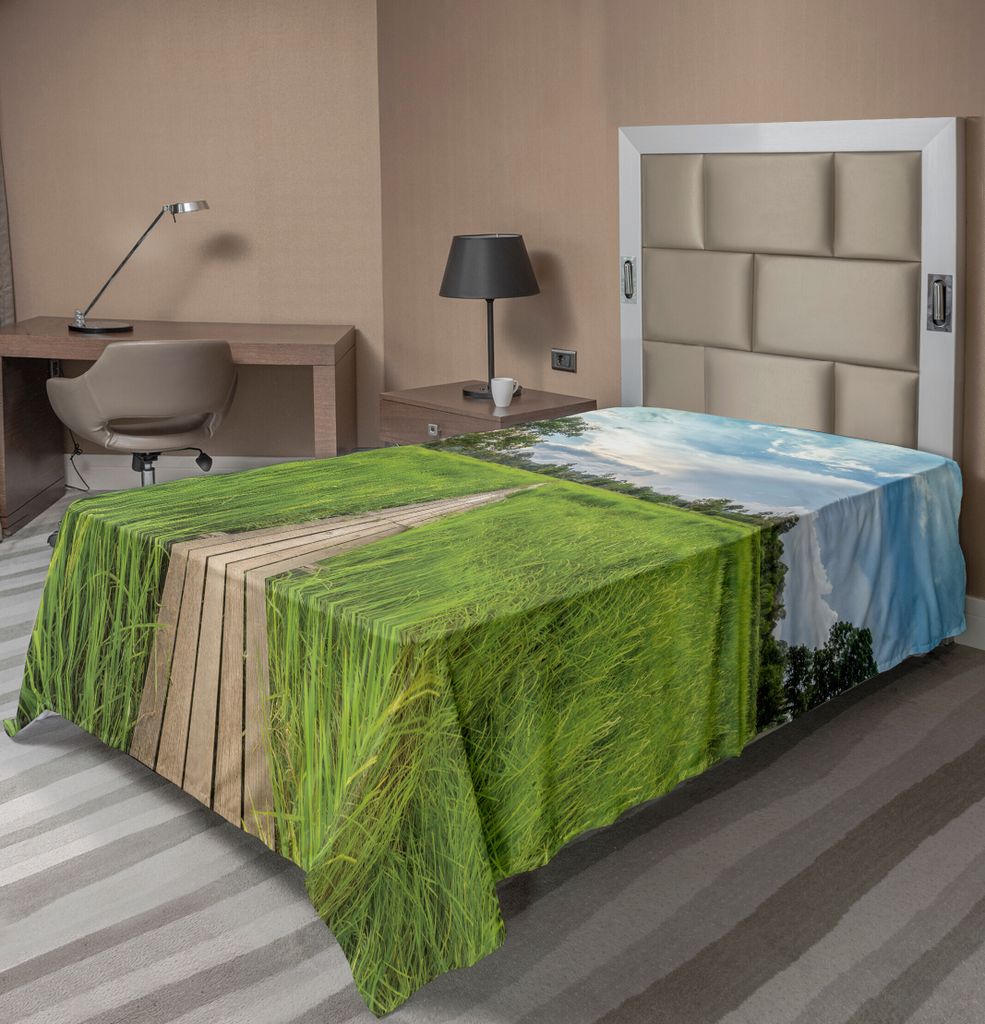 ABAKUHAUS asiatisch Bettlaken, Alte Holzbrücke zwischen Reisfeld mit Sonnenlicht bei Khonburi Thailand, weiches bequemes oberes Bettlaken für ein...