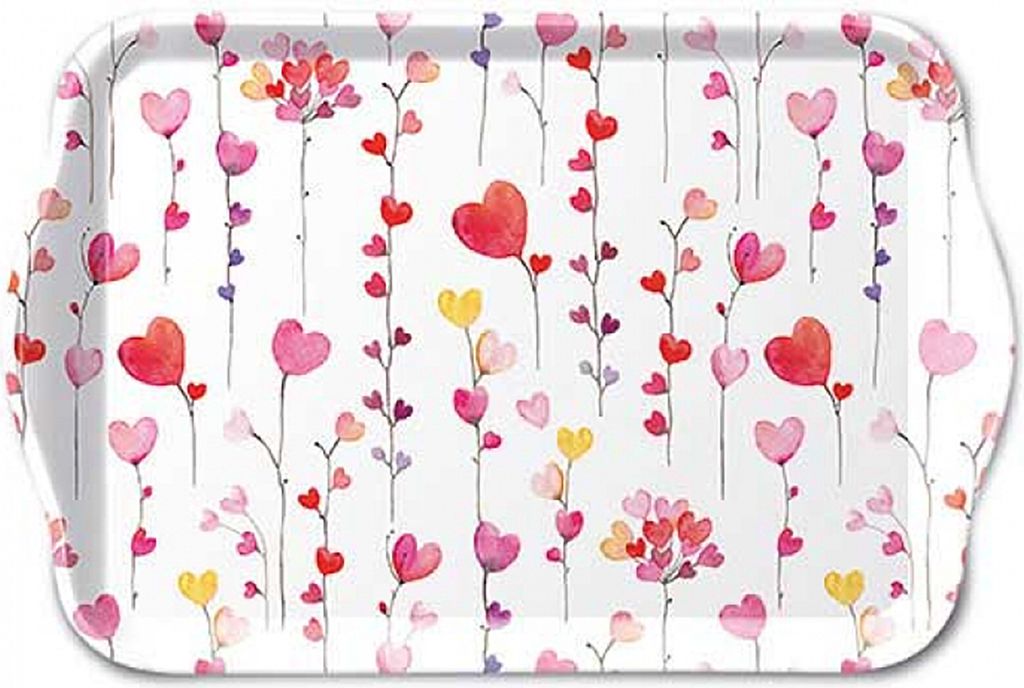 Tablett Melamin 21x13cm mit Herzen Motiv Weiß / Rot Produktbild 