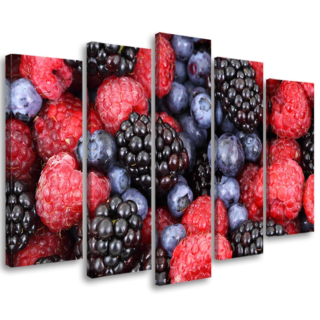 5-teiliges leinwandbild himbeeren obst 200x100 cm Feeby farbe wandbild bereit zum aufhängen