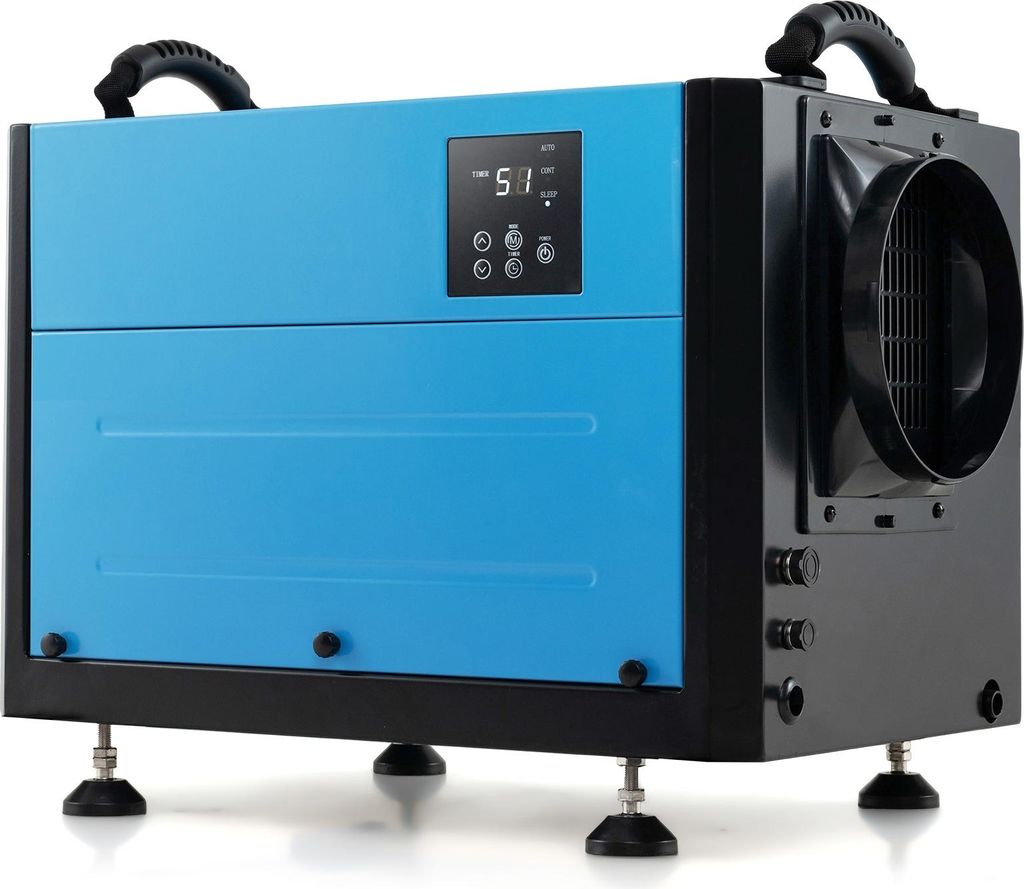 Gewerblicher Entfeuchter, Elektrischer Entfeuchter mit 24H Timer und Schlafmodus, Automatisches Abtauen, Abflussschlauch, Tragbarer Entfeuchter