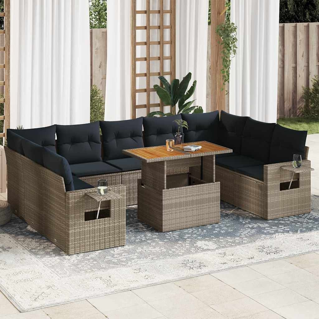 Maison Exclusive - 10-tlg. Garten-Sofagarnitur mit Kissen Grau Poly Rattan