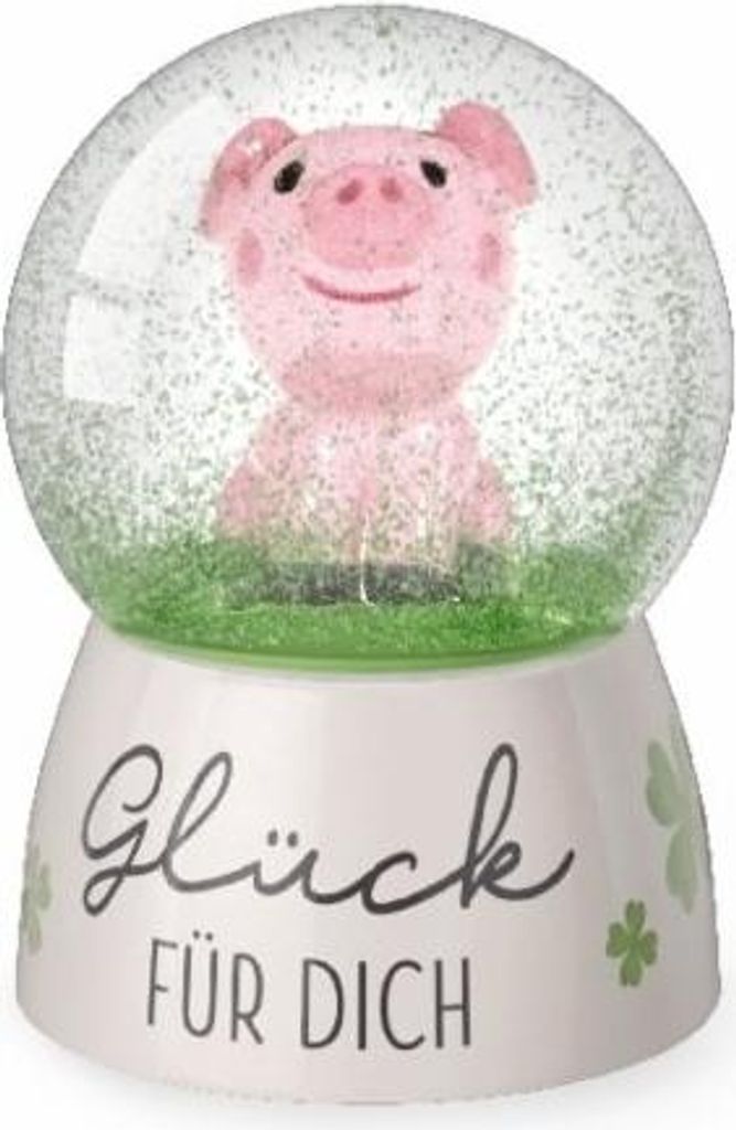 Schneekugel "Glück für dich - Schweinchen", Glitzerkugel