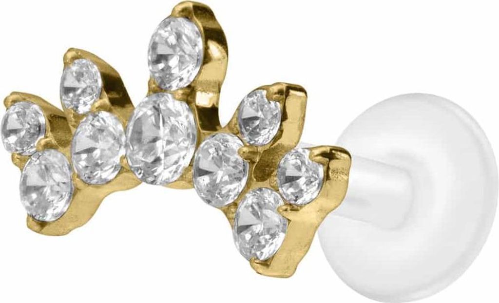 Ohrpiercing, Nasenpiercing PTFE Labret mit Innengewinde + Titan-Aufsatz KRISTALLBOGEN Gold Stablänge: 7mm | Stabstärke: 1,2mm