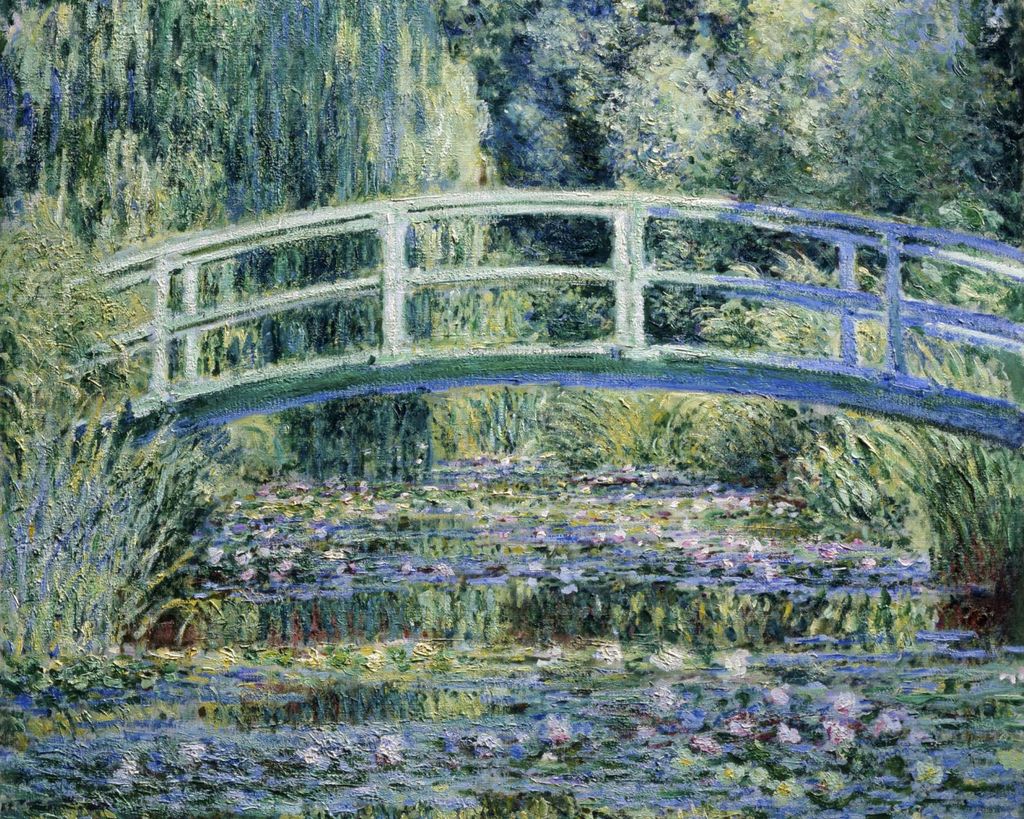 Plakat 50x40cm Seerosen und Japanische Brücke, Monet Vintage