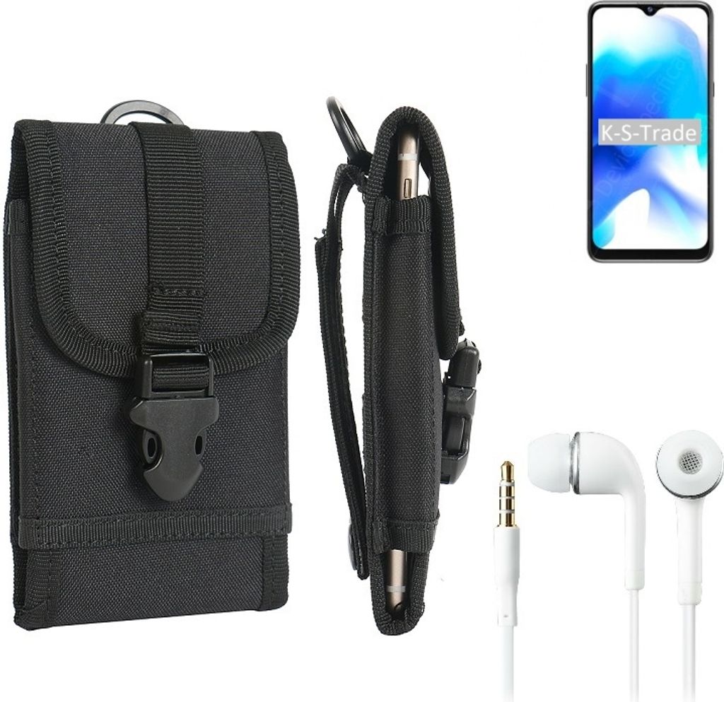 K-S-Trade Holster Schutz Hülle kompatibel mit Blackview A80s Gürteltasche Handy Hülle Tasche outdoor Seitentasche schwarz 1x + Kopfhörer