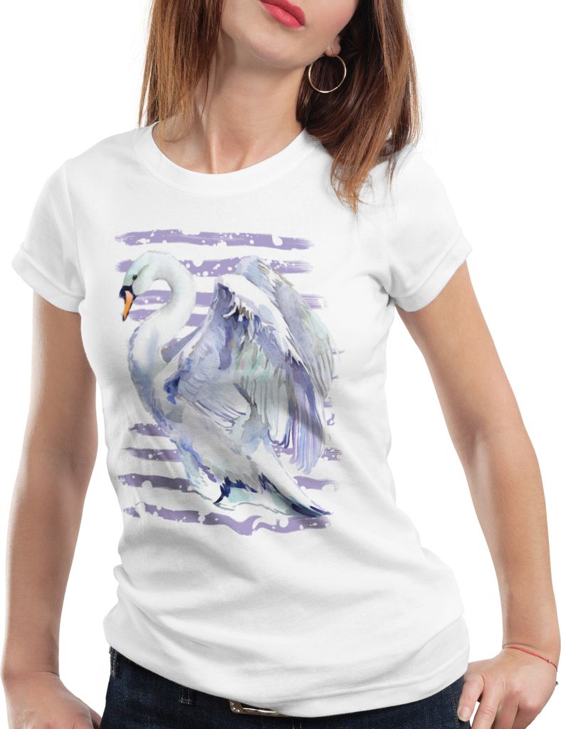 style3 Schwanenflug Damen T-Shirt vogelfreund vögel, Größe:S