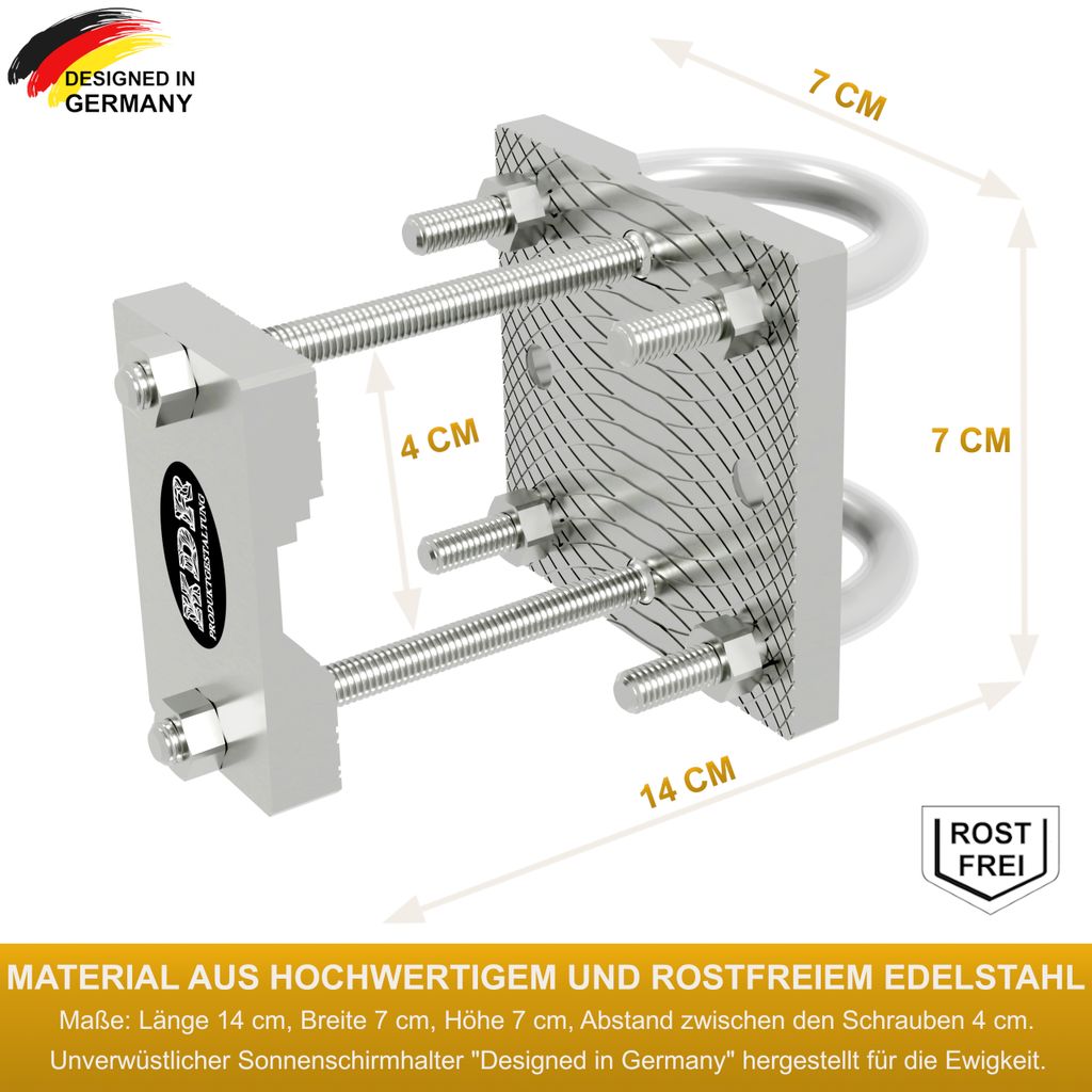 Sonnenschirmhalter aus Edelstahl für Balkongeländer rund Produktbild 4