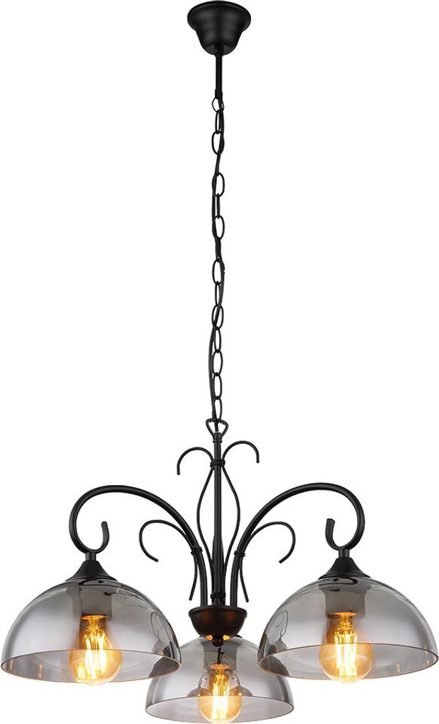 Pendellampe, Metall, Schwarz-matt, Rauchglas, D 56 cm