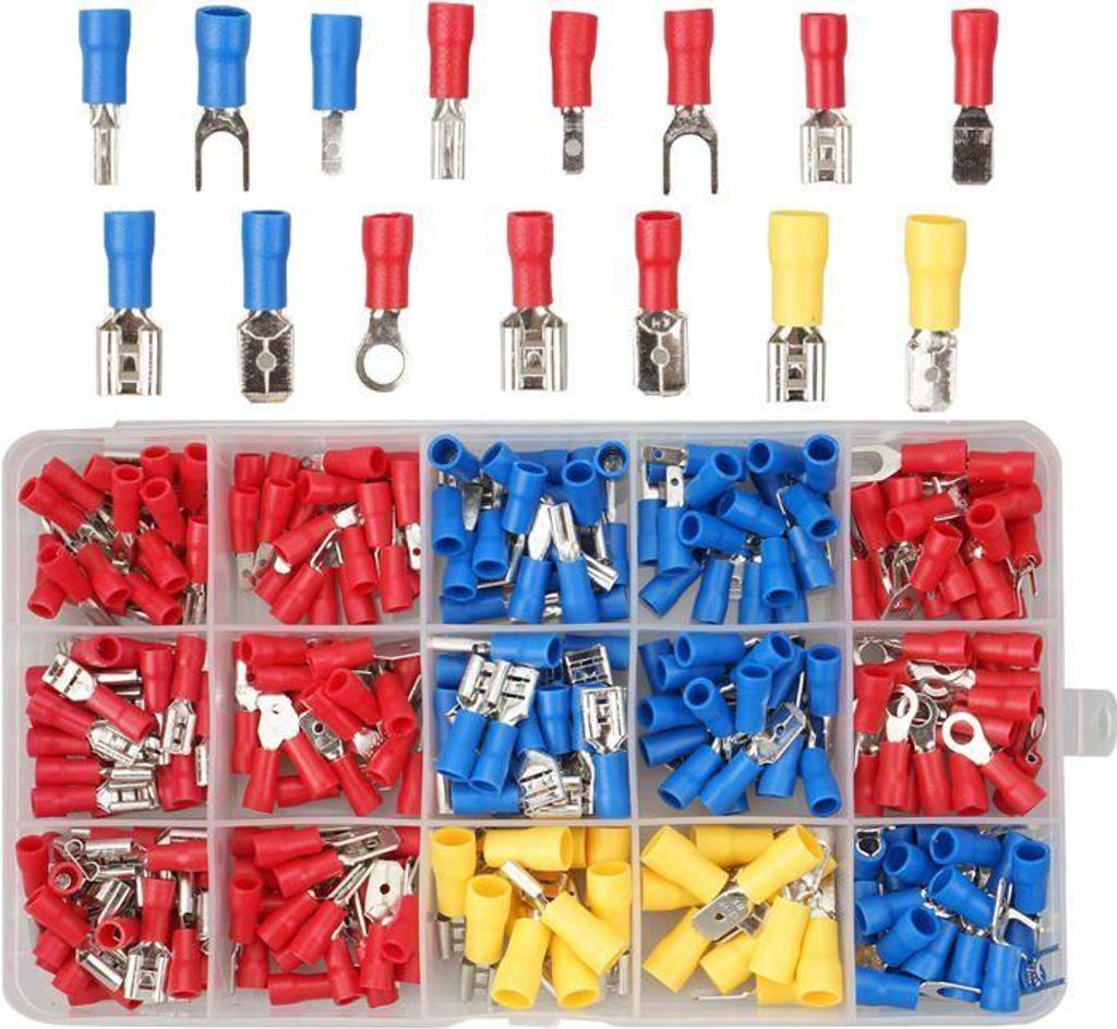 Packung mit 280 isolierten Kabelschuhen – Isolierte Crimpzange – Isolierte Kabelschuhe – Sortiment an Kabelschuhen