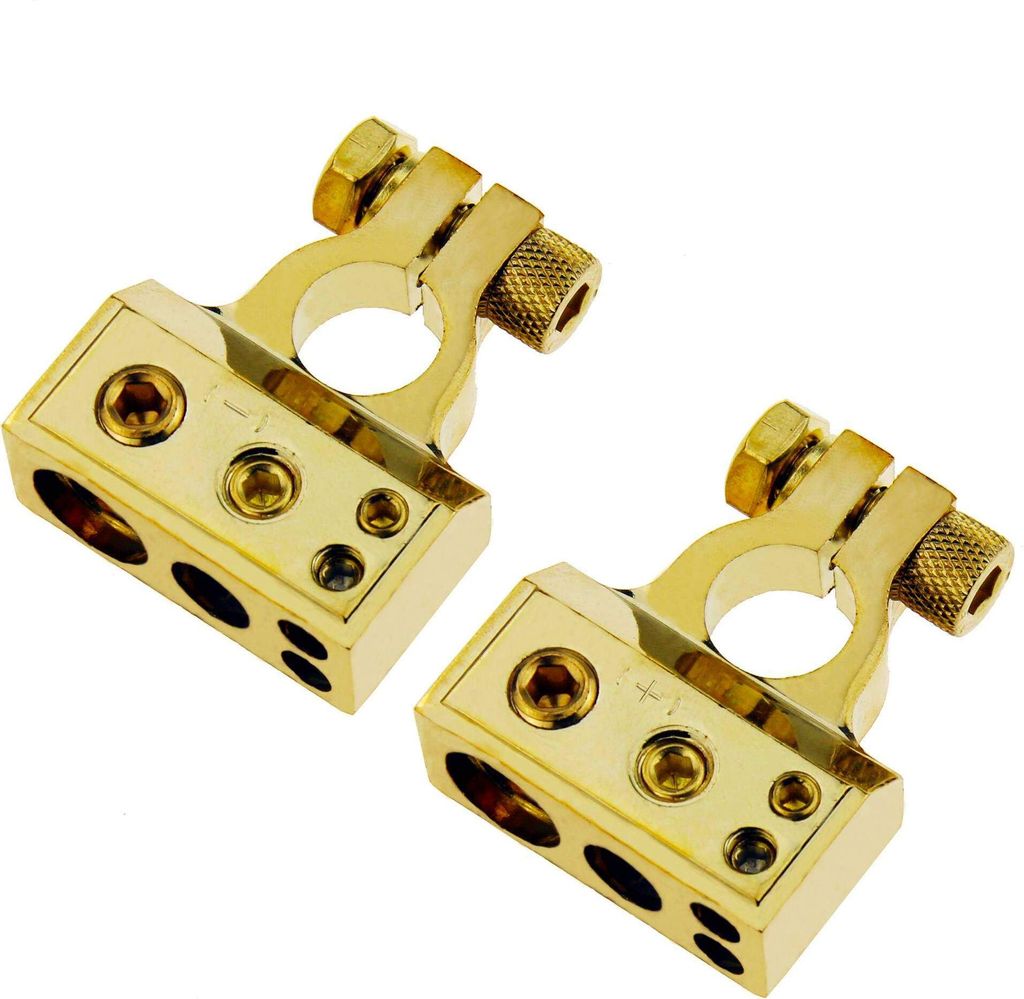 Audioproject A351 - Set Batterie Terminal Gold Plus und Minus Pol für 10 + 20 q-mm Stromkabel Verstärker Subwoofer
