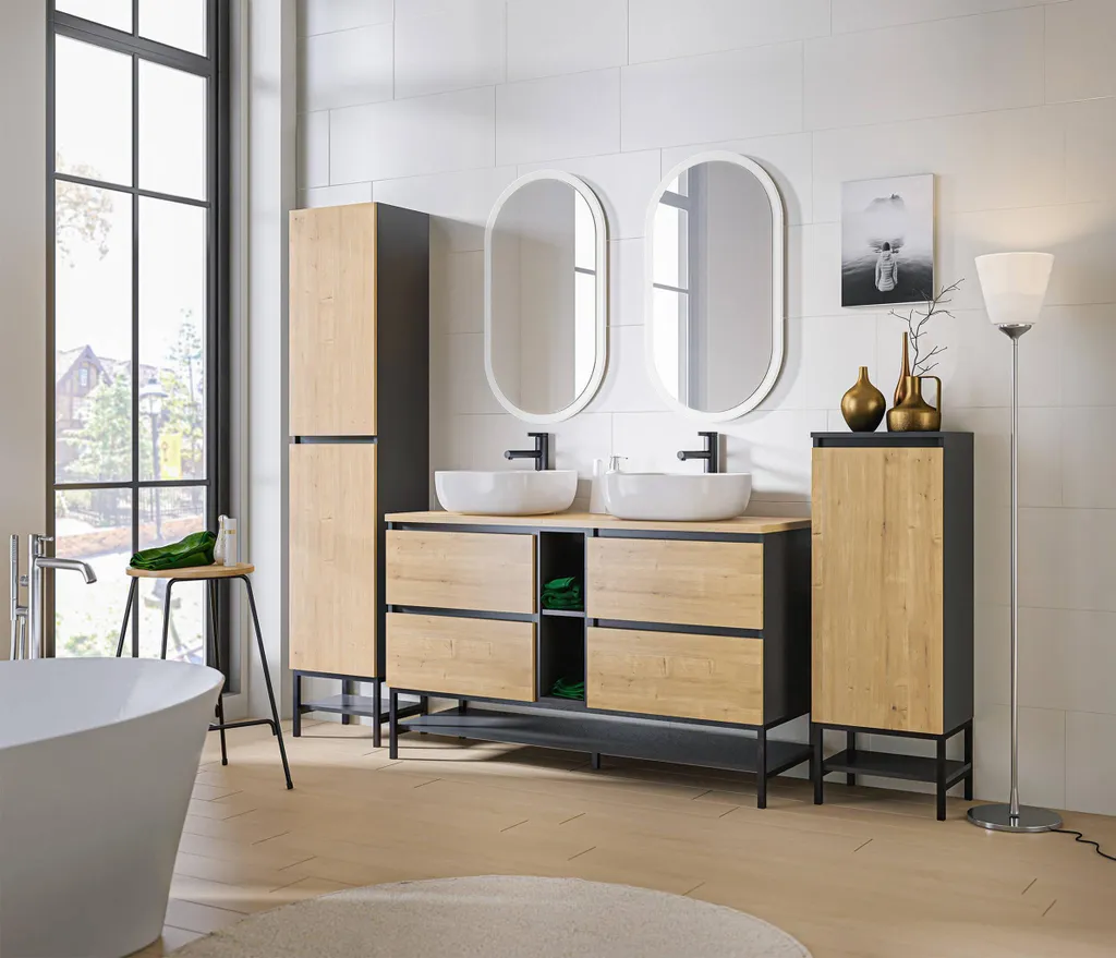 Rangement sous vasque 20 cm gris pour optimiser les petites salles d'eau