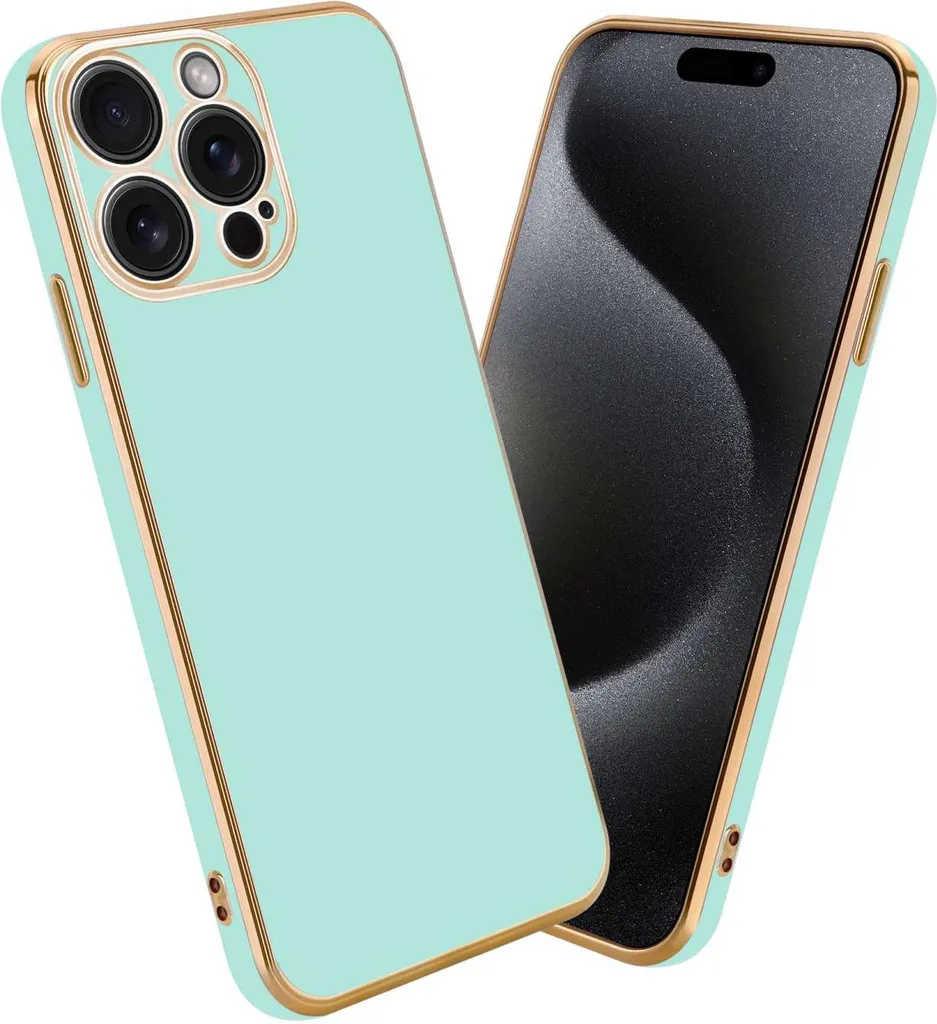 Cadorabo custodia protettiva per Apple iPhone 15 PRO in verde menta lucido - oro custodia flessibile in silicone TPU protezione fotocamera