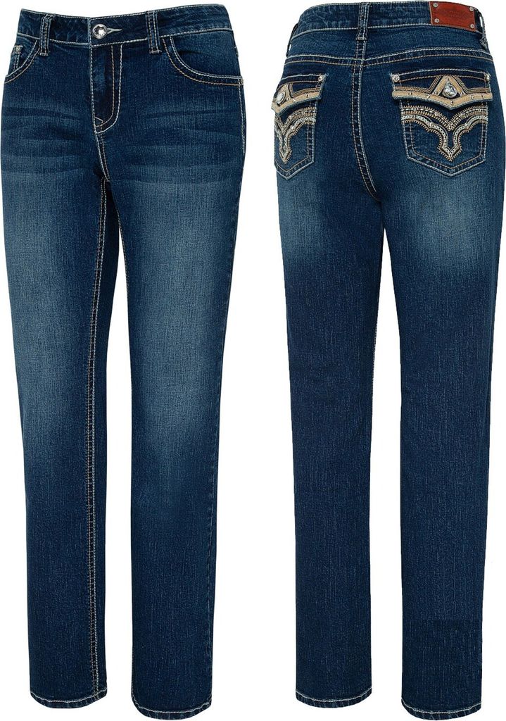 Western Damen Bootcut-Jeans »DIAMOND« Stone-Wash gestickte Details und Kontrastnähten 5-Pocket-Design