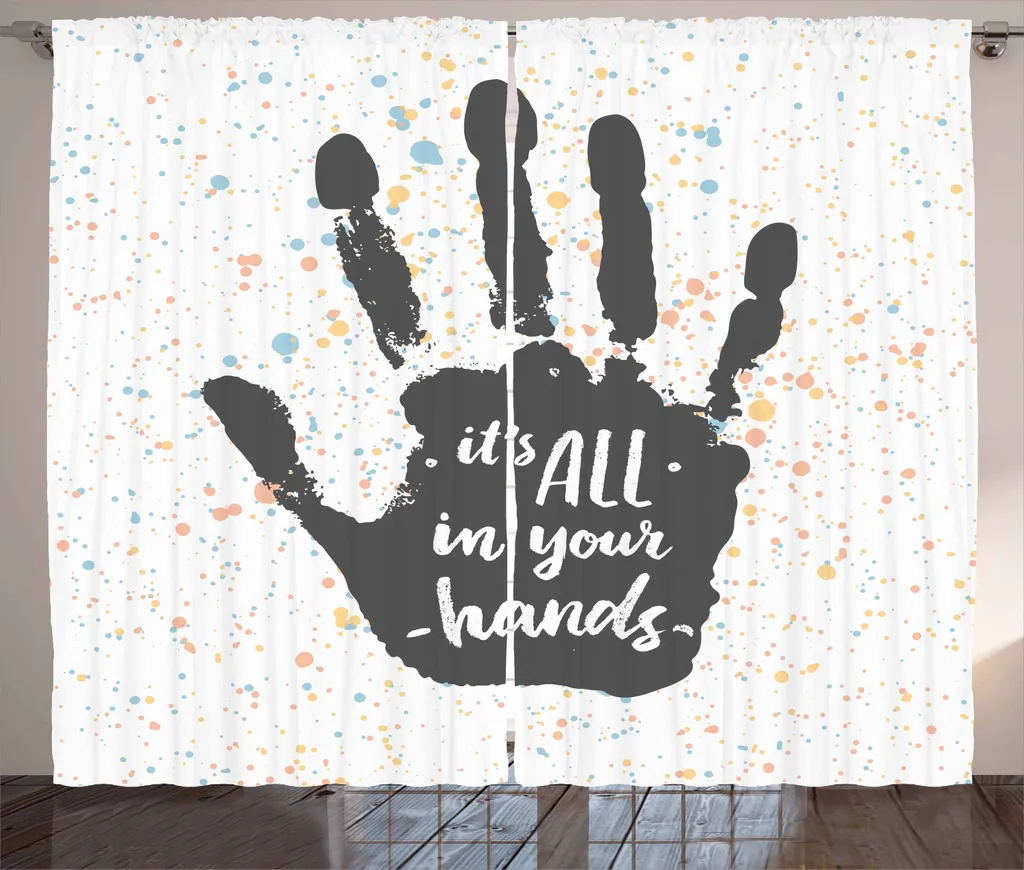 ABAKUHAUS Citazione Tenda rustica, È tutto nelle tue mani, Soggiorno Nastro universale Tende con passanti e ganci, 280 x 225 cm, Grigio antracite Azzurro Pesca