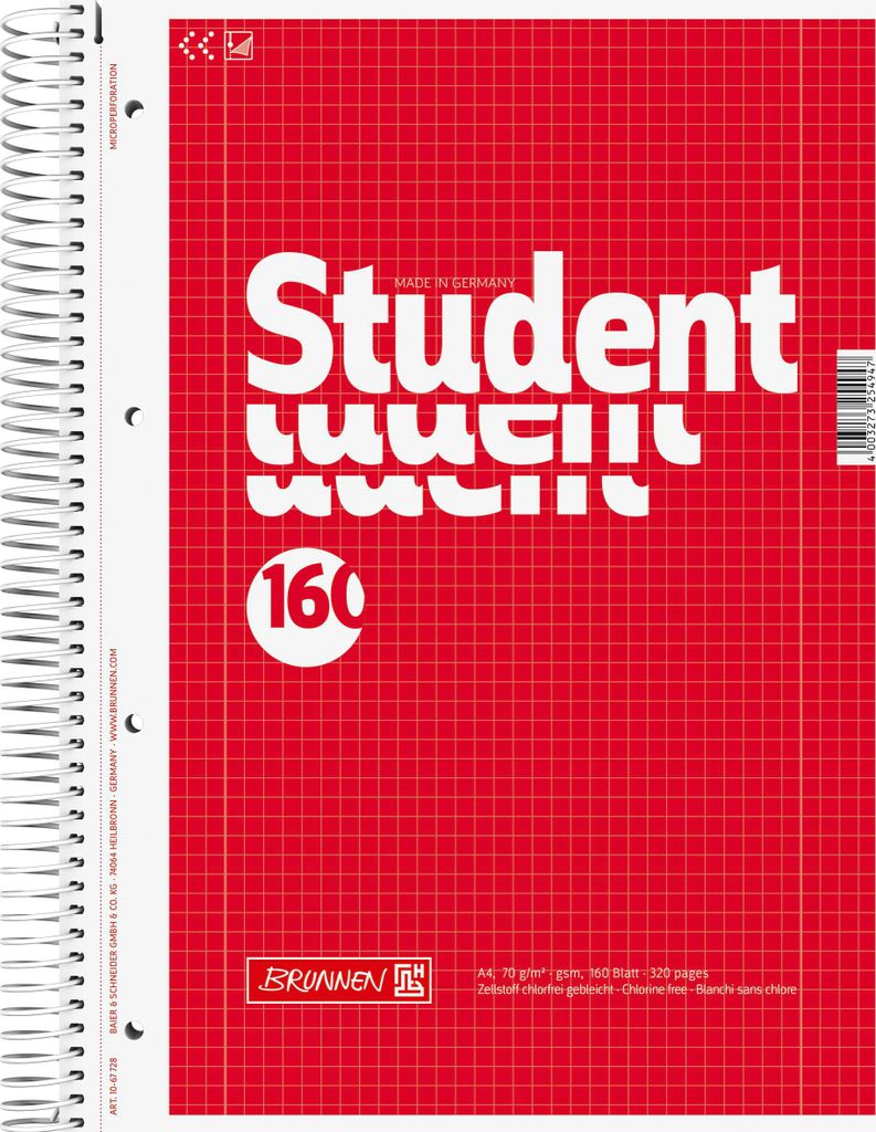 BRUNNEN 1067728 Collegeblock Student A4 kariert, mit Zdjęcie produktu 