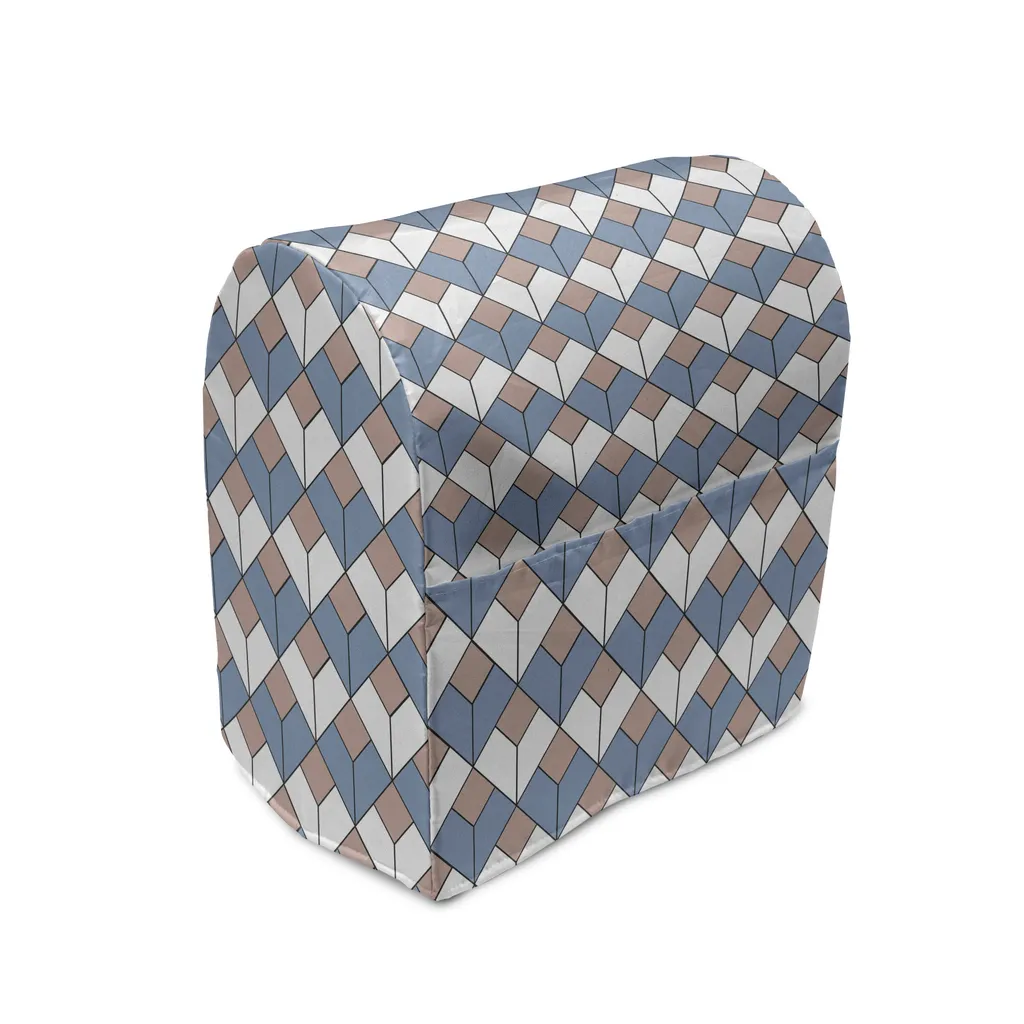 Housse Mixeur Anti-poussière en Tissu Géométrique Bleu et Rose 36cm
