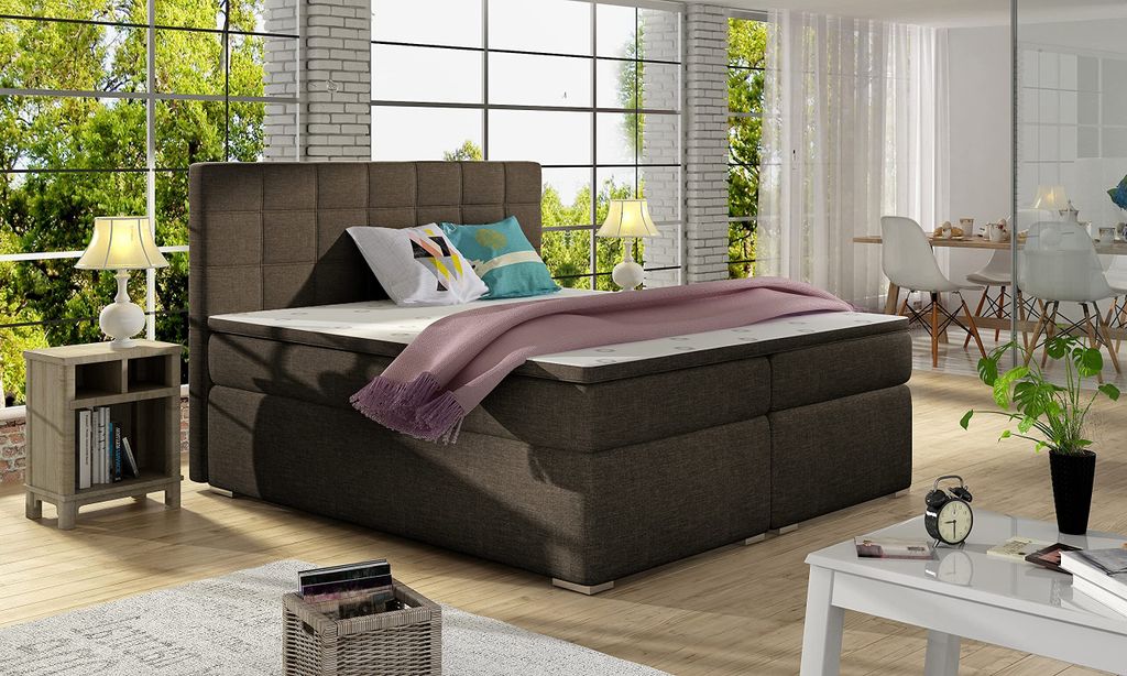 Boxspringbett Lotus II Bett Polsterbett 160x200 Continentalbett Gewebe Kunstleder Möbel 23 (Sawana26)