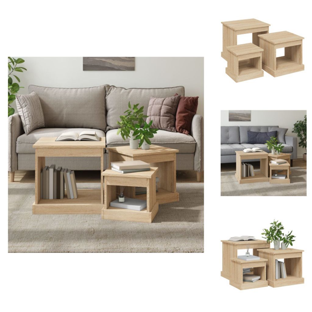 vidaXL Satztische 3 Stk. Sonoma-Eiche Holzwerkstoff - Couchtische