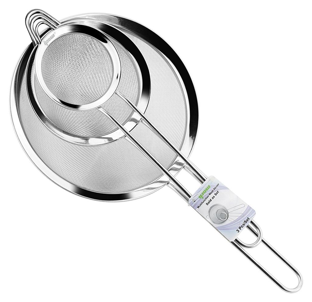 Küchensieb-Set aus Edelstahl, 7/12/18 cm, feinmaschiges Kochsieb für Mehl, Quinoa, Reis, Nudeln, Puderzucker und mehr - mit verstärktem Griff.