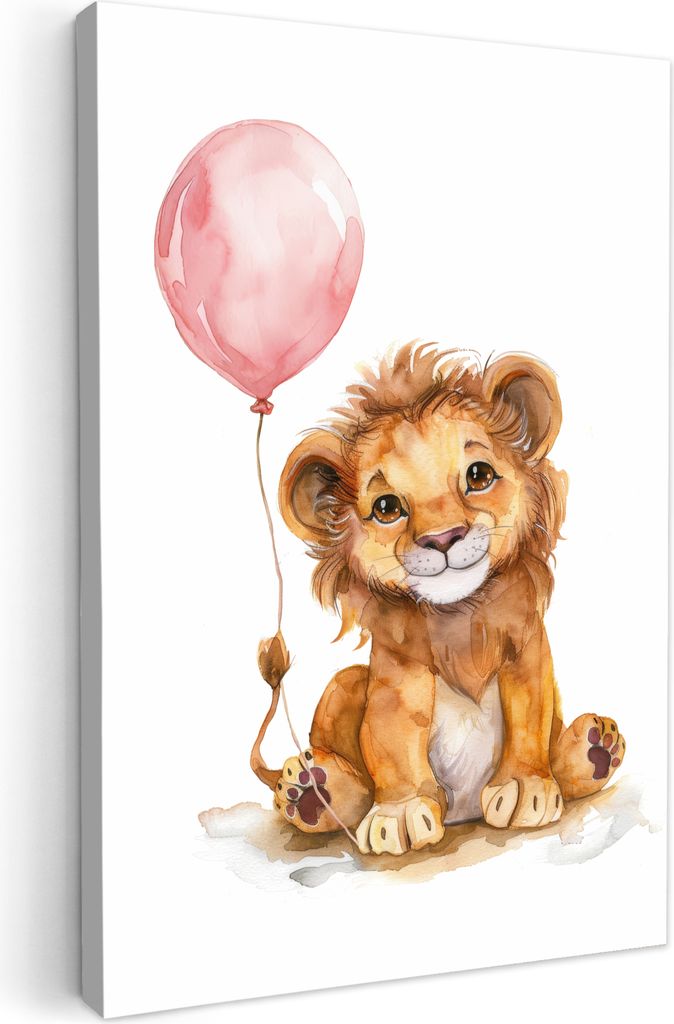 Leinwand Bilder 20x30 cm - Kinder Ballon - Löwe - Rosa, Bilder Wohnzimmer Modern, Wanddeko