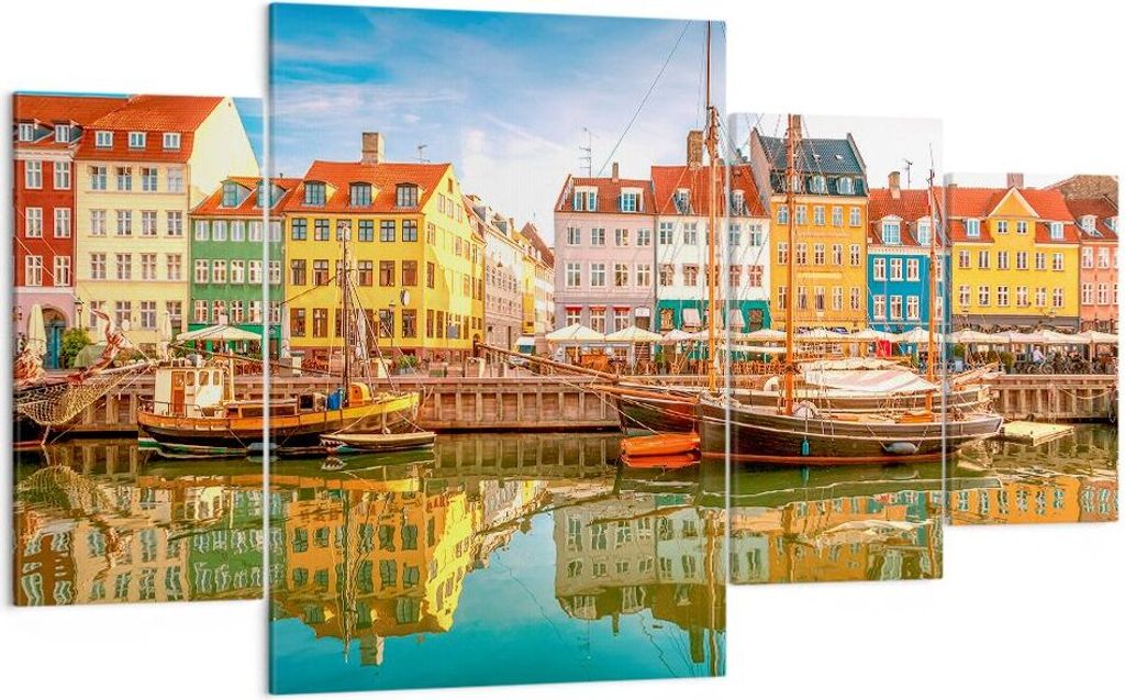 Bild auf Leinwand - Leinwandbild - Segelboote Wasser Architektur Hafen - 160x90cm - Wand Bild - Wanddeko - Leinwanddruck - Bilder - Kunstdruck - Le...