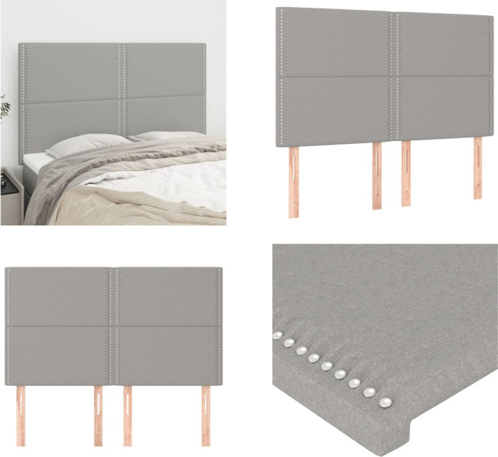 vidaXL Kopfteile 4 Stk. Hellgrau 72x5x78/88 cm Stoff - Kopfteil - Kopfteile - Bett-Kopfteil - Bettkopfteil
