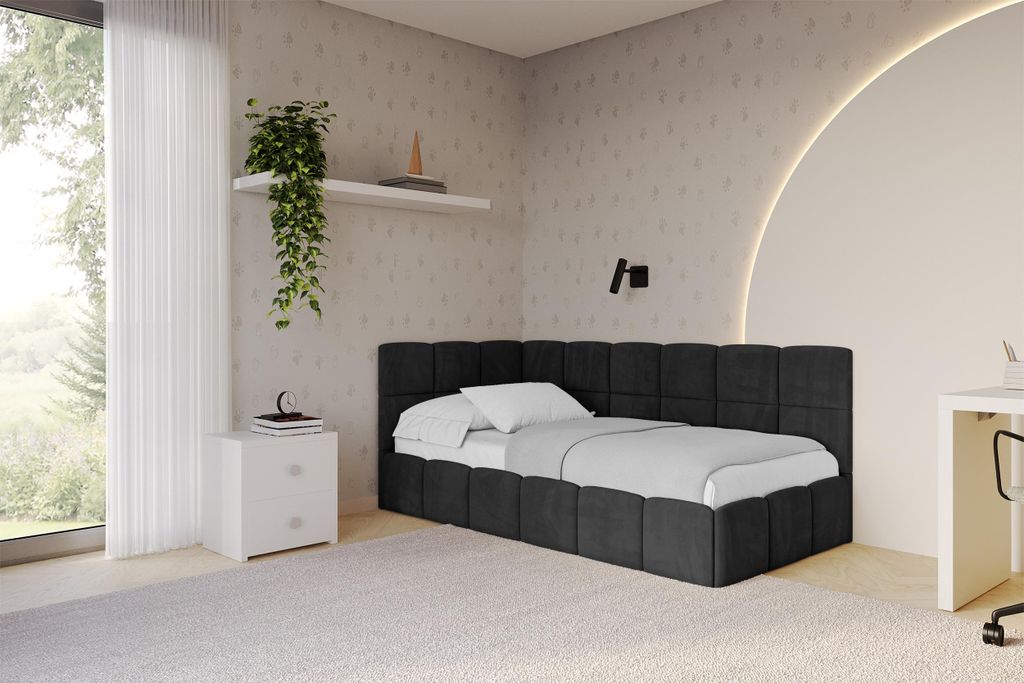 ALTDECOR Jugendbett mit Bettkasten - LIVY - 80x200 cm Schwarz - Casablanca 2316 - Bett ohne Matratze - Einzelbett mit Stauraum - Polsterbett Kinder...
