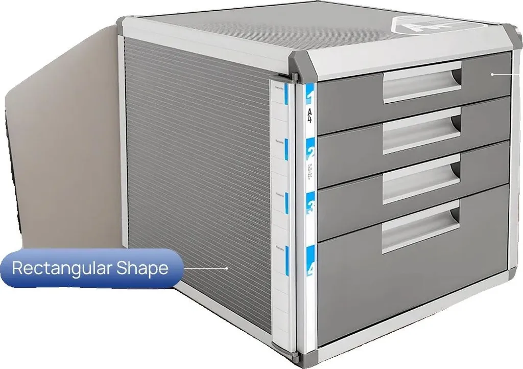 Bloc de classement de bureau 4 tiroirs en aluminium et plastique ABS