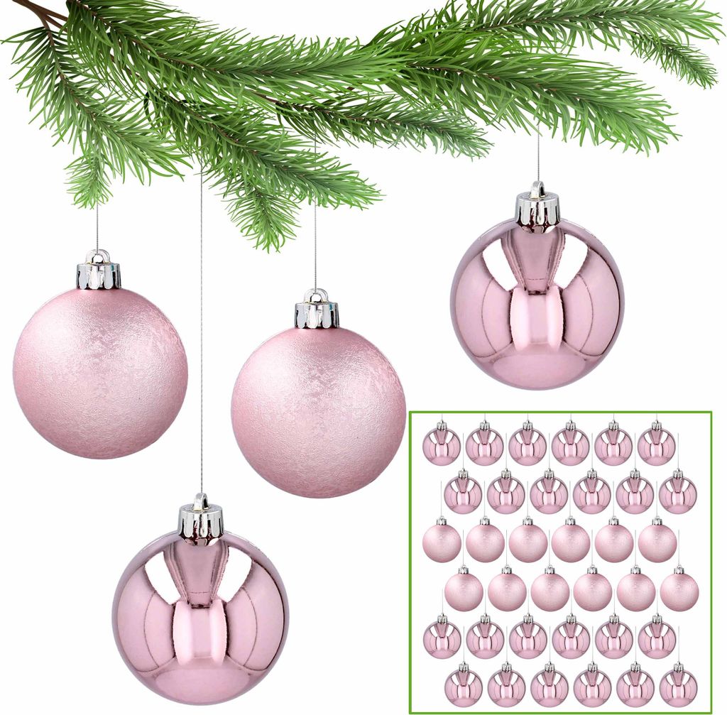 Rosa Christbaumkugeln, Kugelset aus Kunststoff, Christbaumschmuck 5cm, 36 Stück 1 Pack