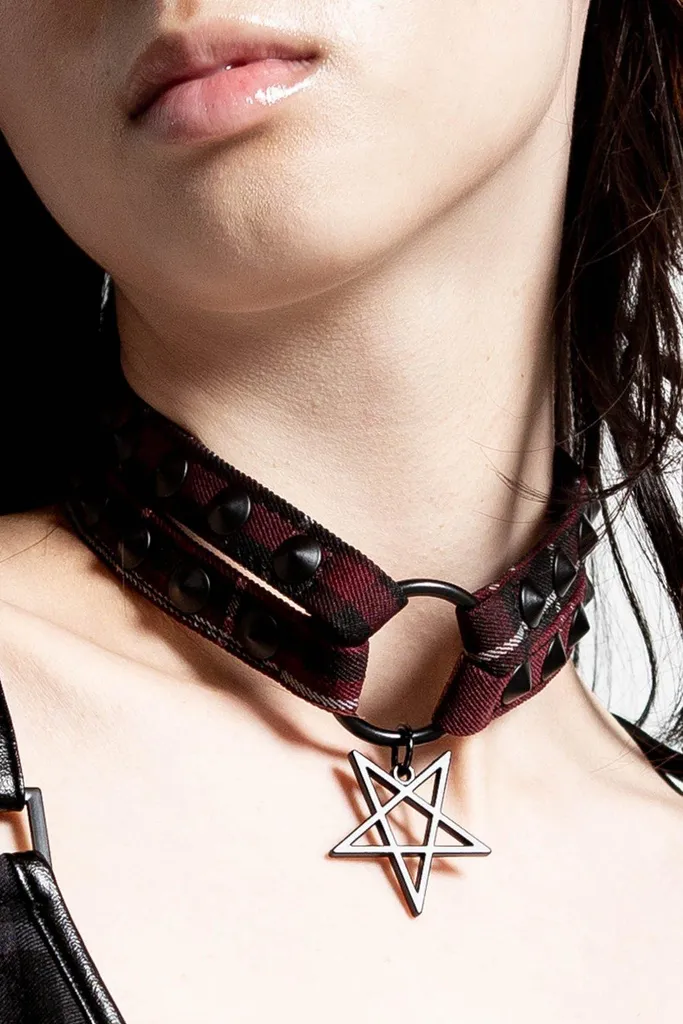 Choker Killstar 90s Daze Blood Tartan - Collare Gothic Punk Originale
