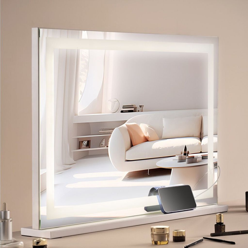 Hollywood Schminkspiegel - Kosmetikspiegel mit 3 Farben - Schminktisch 797x547 mm - Make-up Spiegel für perfekte Beleuchtung