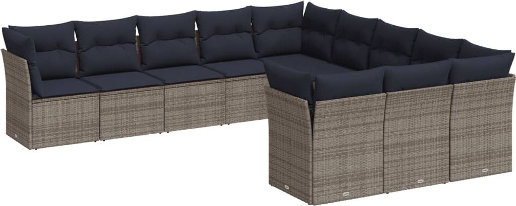 vidaXL 11-tlg. Garten-Sofagarnitur mit Kissen Grau Poly Rattan