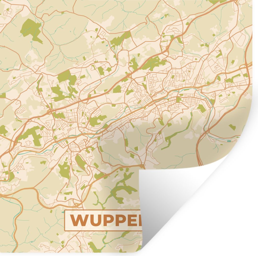 MuchoWow Wandtattoo Wandsticker Wandaufkleber Wuppertal - Karte - Stadtplan - Vintage 30x30 cm Selbstklebend und Repositionierbar - Repositionier...