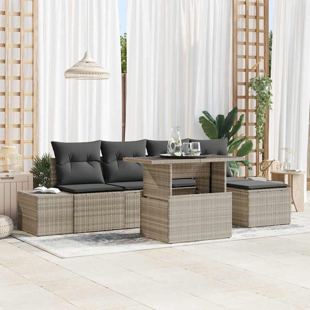 Maison Exclusive - Garten-Sofa-Set mit Speicher 6 pcs Hellgrau Poly Rattan