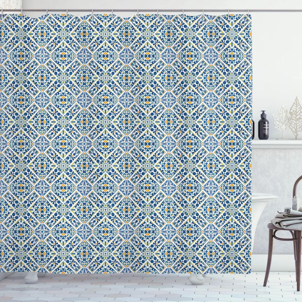 Tenda Doccia ABAKUHAUS 175x200cm Azulejo Portoghese - Design Etnico Retrò