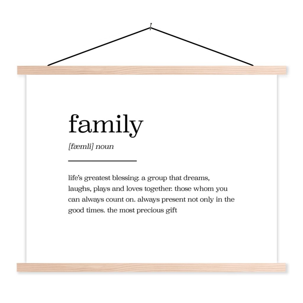 MuchoWow Textilposter Zitate - Wörterbuch - Familie - Sprichwörter 120x90 cm mit holzfarbenen Rahmen - Magnetisch