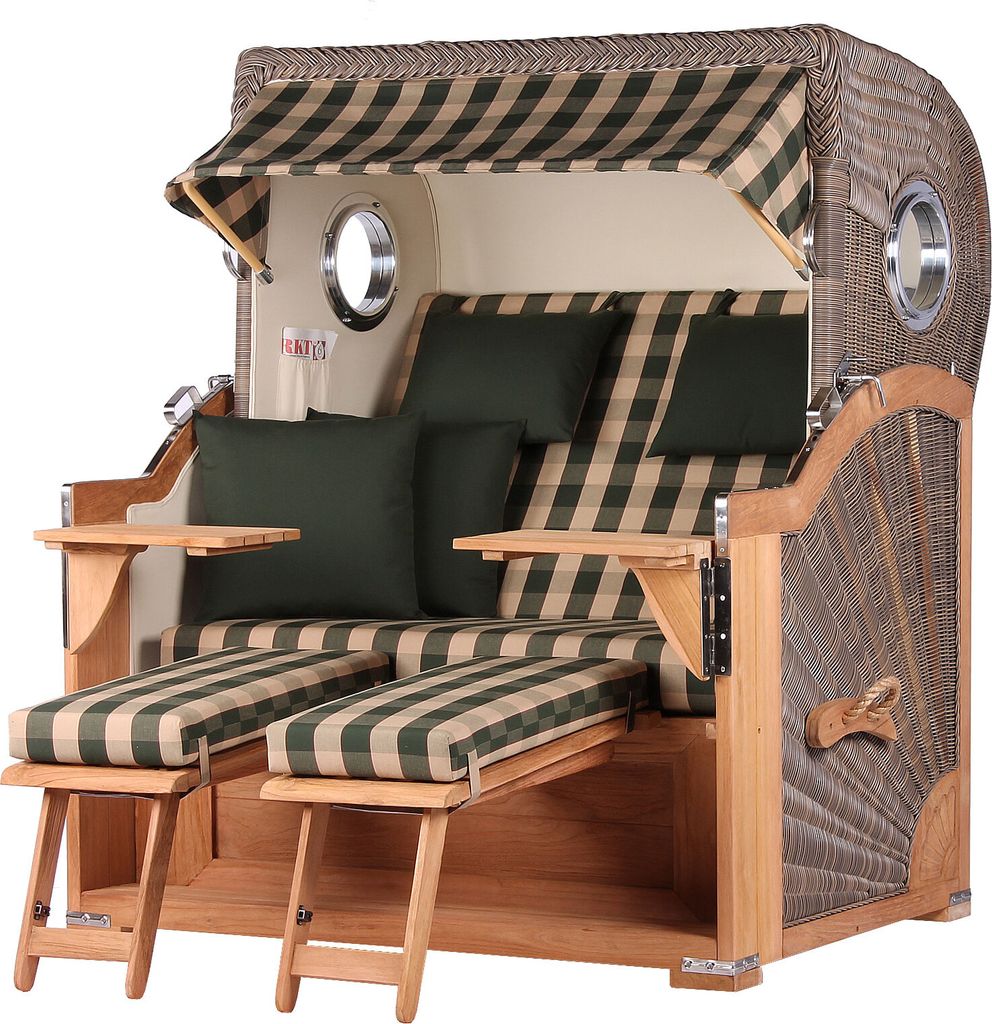 Strandkorb - bene living - Königssee Teak Bullauge - PE grau - Modell 506 - inkl. Liftersystem