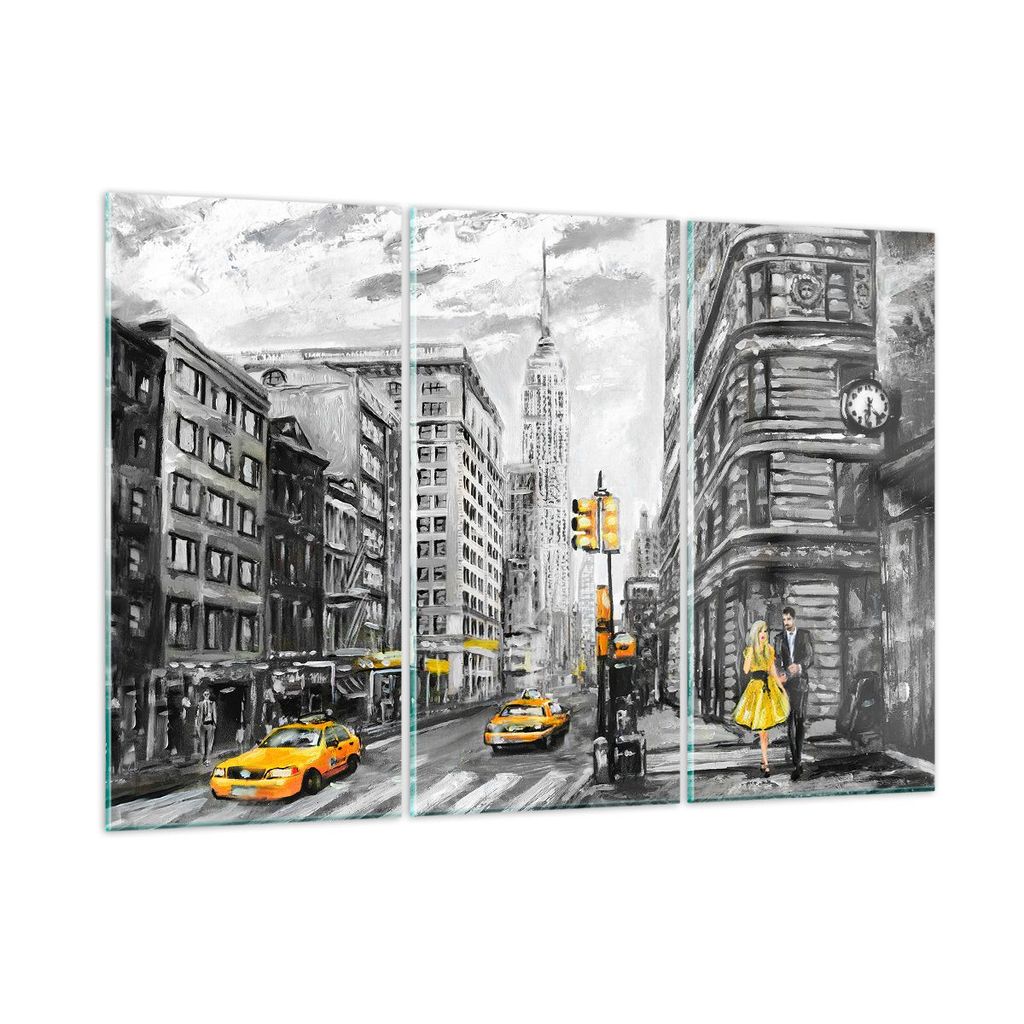 Bilder auf glas - Stadt Taxi Wolkenkratzer Illustration - 165x110cm - Glasbilder - Wandbilder - Kunstdruck - Wanddekoration aus Glas - Glas Bilder ...