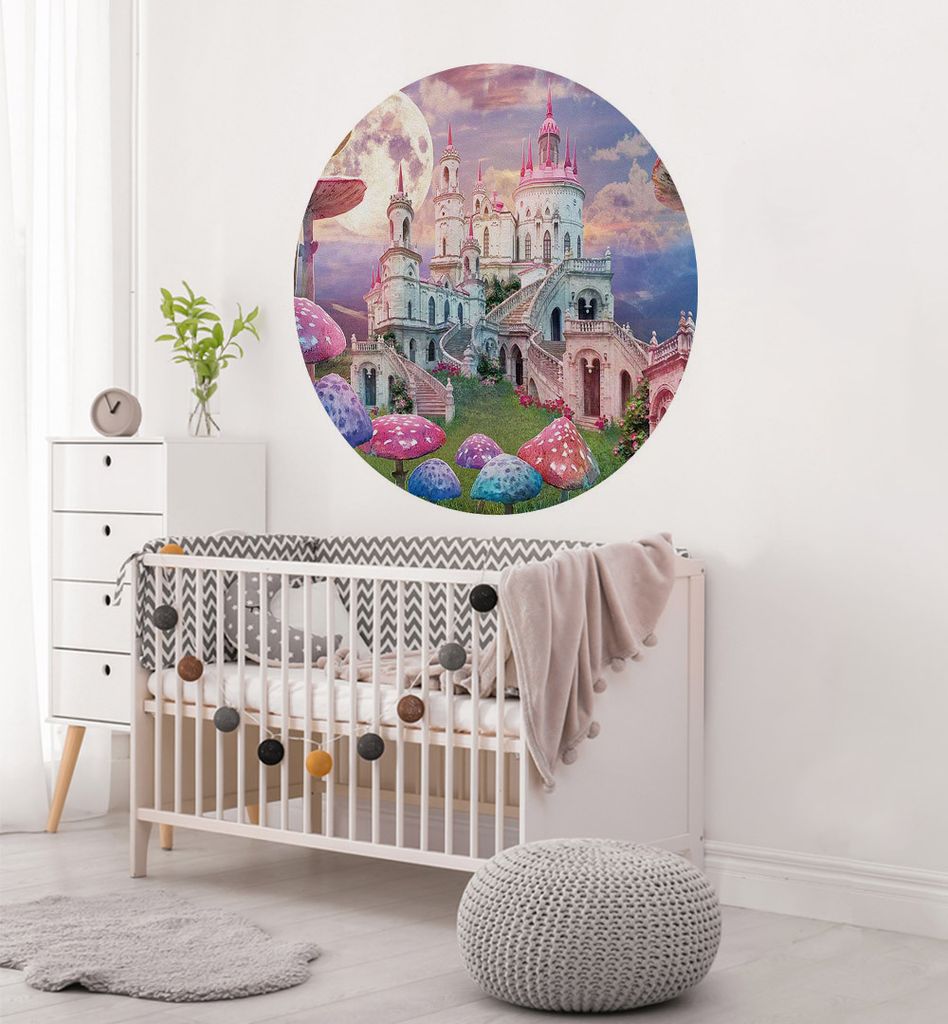 Fototapete Zauberland Schloss rund, Material:Superior Vlies 350g/qm, Größe Tapete:130cm rund