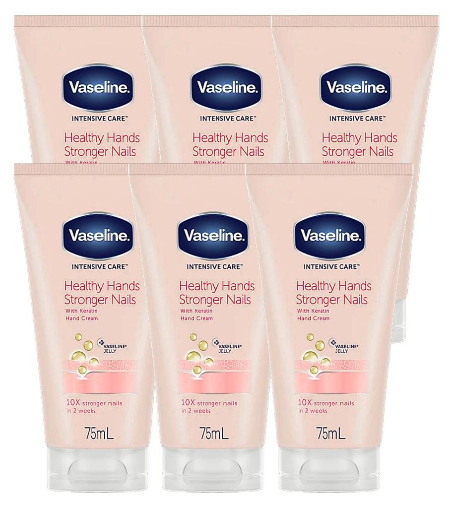6 x Vaseline Handcreme Healthy Hands & Stronger Nails je 75ml Keratin