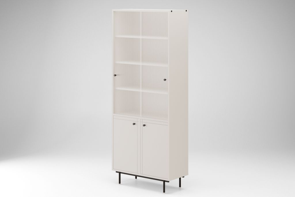 Vitrine Elegante, moderne, stilvolle Vitrine mit Glastüren ARROCCO (Metallbeine) B:80/H:195/T:35, Farbe: weiß,