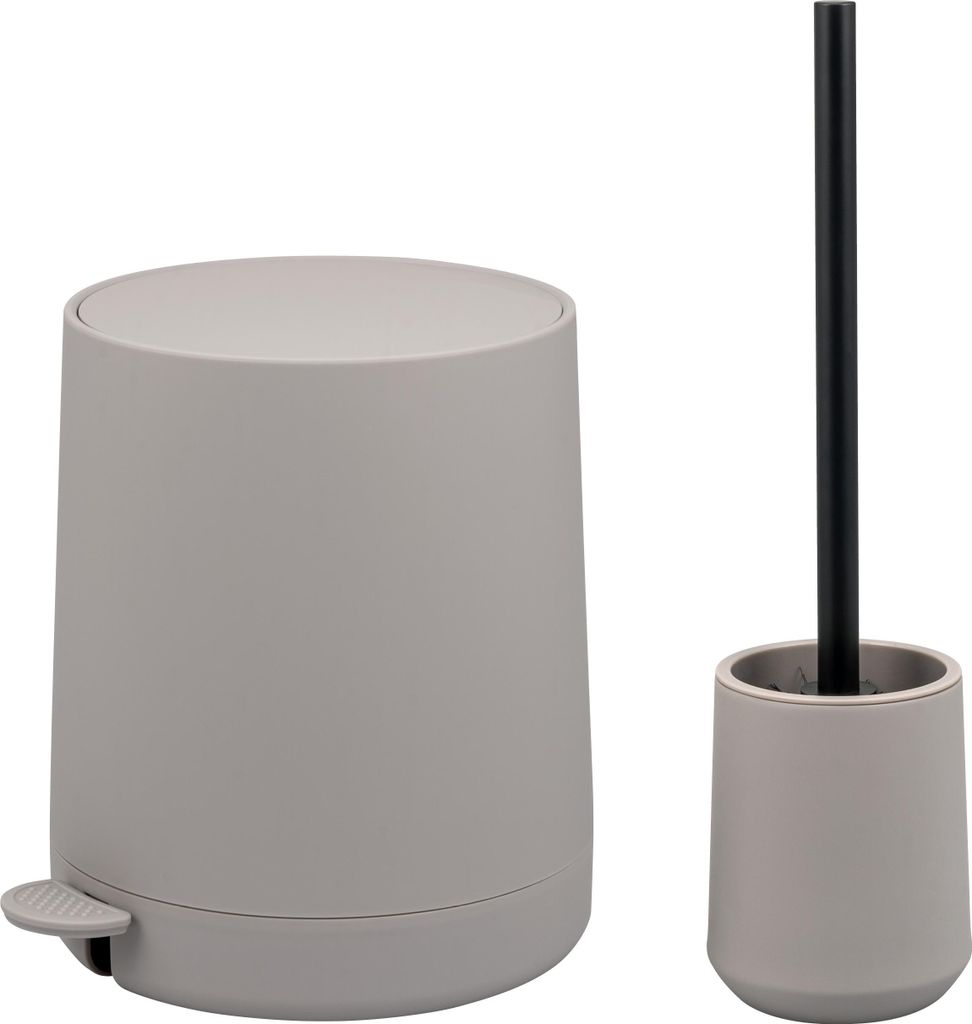 eluno Bad-Set TESERO 2tlg. bestehend aus 1x Kosmetikeimer 4 Liter und 1x WC-Garnitur aus Kunststoff in Taupe