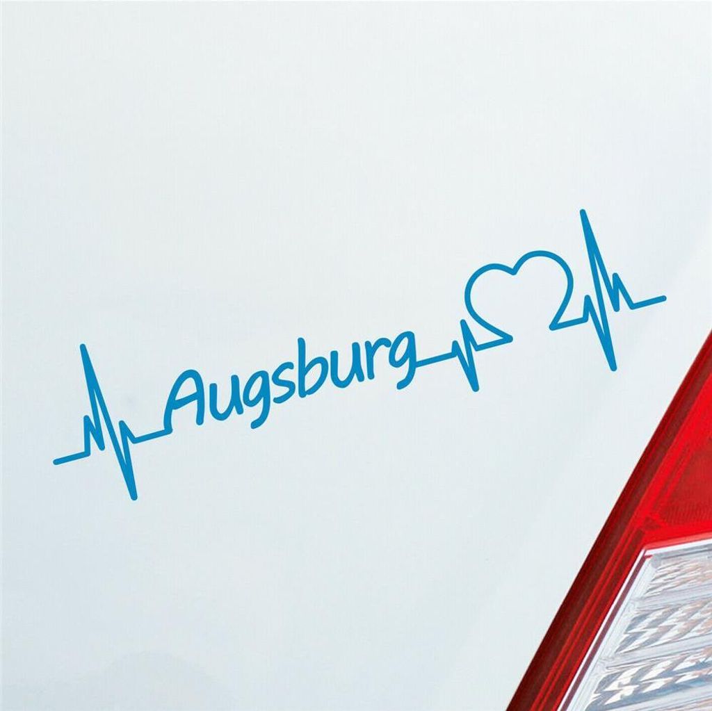 Auto Aufkleber Augsburg Herz Herzschlag 19x5 cm Hellblau Sticker Heckscheibenaufkleber