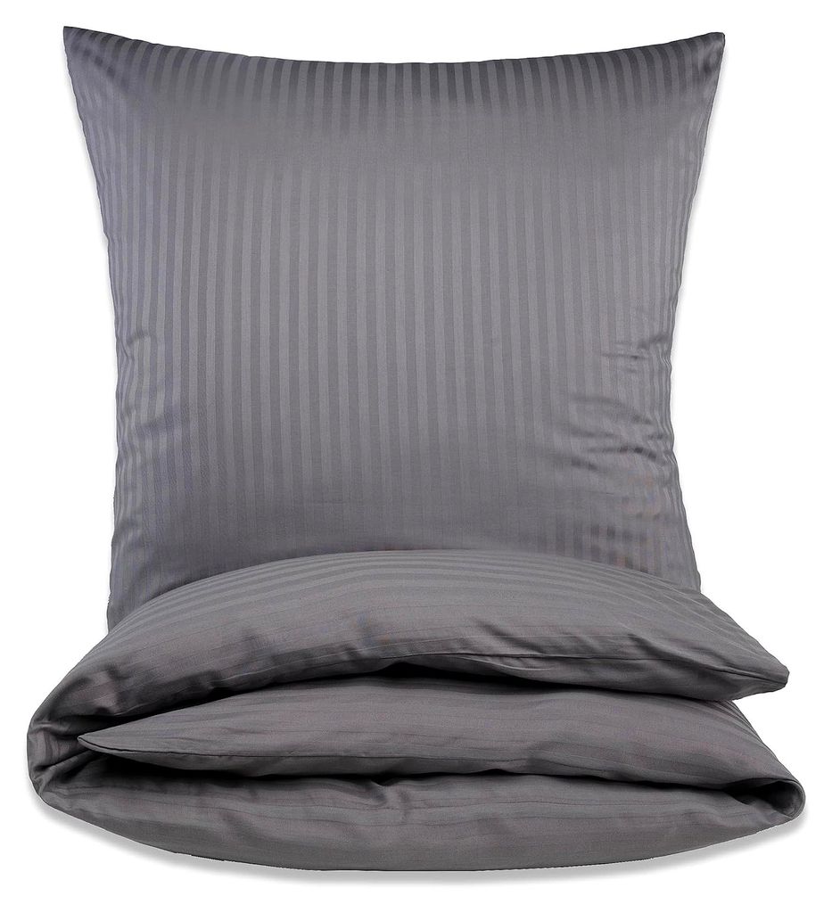 Damast Hotelbettwäsche | Satin Bettwäsche 135x200 mit 80x80 Kissenbezug | Bettwäsche aus Baumwolle für ein angenehmes Hautgefühl, Farbe: Grau,...