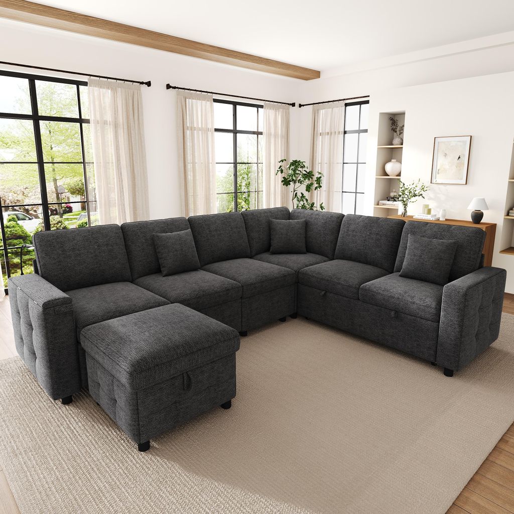 Merax L-Form 7-Sitzer Ecksofa Mit Schlaffunktion, Produktbild 