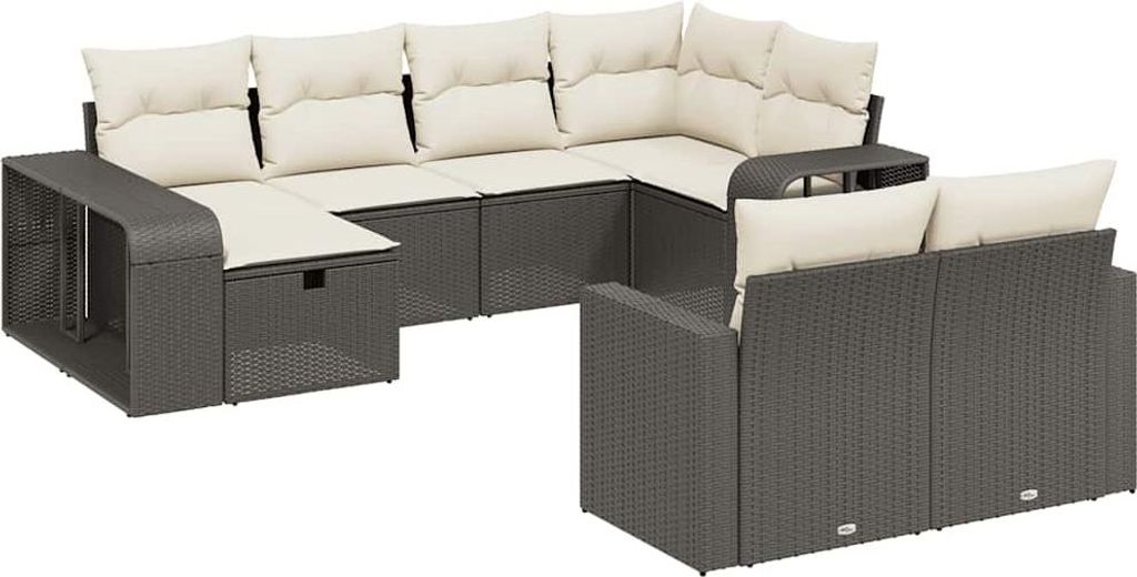 vidaXL 10-tlg. Garten-Sofagarnitur mit Kissen Schwarz Poly Rattan