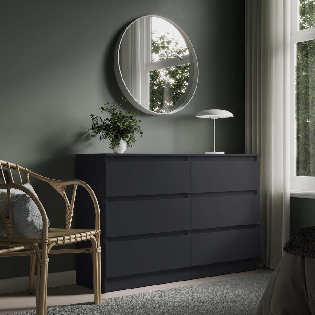 Kommode 80 | 100 | 120 | 140 cm breit mit Schubladen Kommode anthrazit Holz Schrank mit Sideboard Highboard Anrichte Organizer Breite 120 cm 6 Schu...