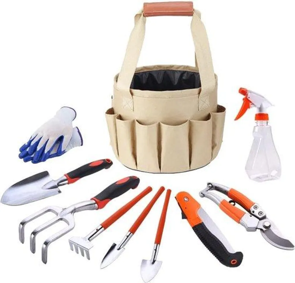 Set de jardinage 10 pièces en acier inoxydable et manches ergonomiques